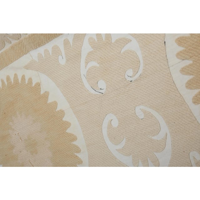 Camel Vintage Pale Color Suzani From Samarkand, Uzbekistan Wall Hanging Decor 5'1'' X 7'7'' For Sale - Image 8 of 13