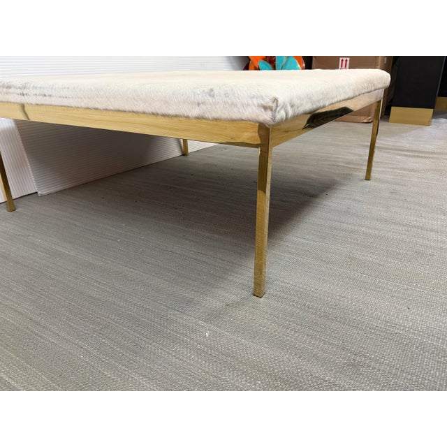 Modern Square Cowhide Ottoman + Brass Frame For Sale - Image 11 of 12