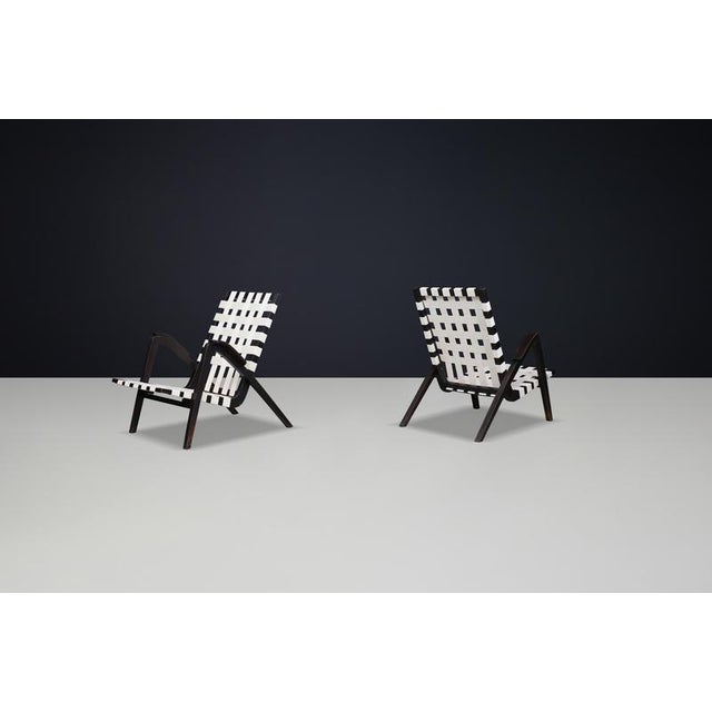 Gold Set of Vintage Lounge Chairs in Oak and Canvas by Jan Vaněk for Krásná Jizba, 1940 For Sale - Image 8 of 11