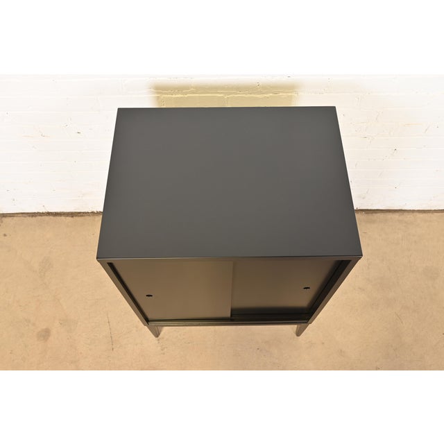 Black Paul McCobb Planner Group Black Lacquered Record Cabinet With Sliding Doors, Newly Refinished For Sale - Image 8 of 12