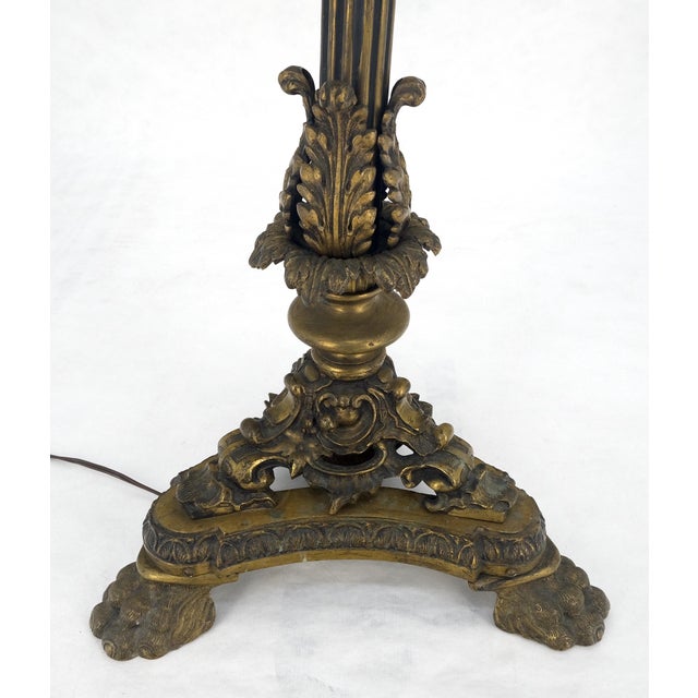 Adjustable Height Heavy Brass Tripod Base Claw Feet Antique Floor Lamp Adjustable Height between 59-72"H.