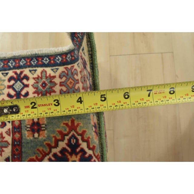 Kazak Runner 2’3” X 6′ Green Wool Tribal Hand-Knotted Oriental Rug For Sale - Image 9 of 11