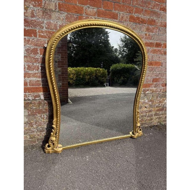 Antique English Gilt Hour Glass Ribbed Framed Overmantle Mirror, 19th Century For Sale - Image 8 of 8