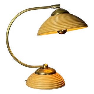 Mid-Century Modern Pencil Reed Rattan Bamboo and Brass Table Lamp, Italy, 1970s For Sale