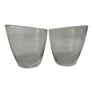 Vintage Clear Tilted Whisky Glasses - a Pair For Sale