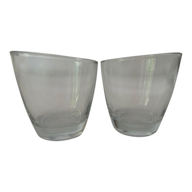 Vintage Clear Tilted Whisky Glasses - a Pair For Sale