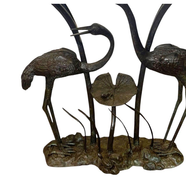 American LaBarge Bronze Crane & Lily Pad Glass Top Console Table. u.s.a Late 20th Century For Sale - Image 3 of 10