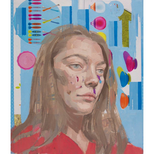 Colores Surtidos by Rossina Bossio | Mixed Media Portrait of a Woman with Colorful Background Elements For Sale