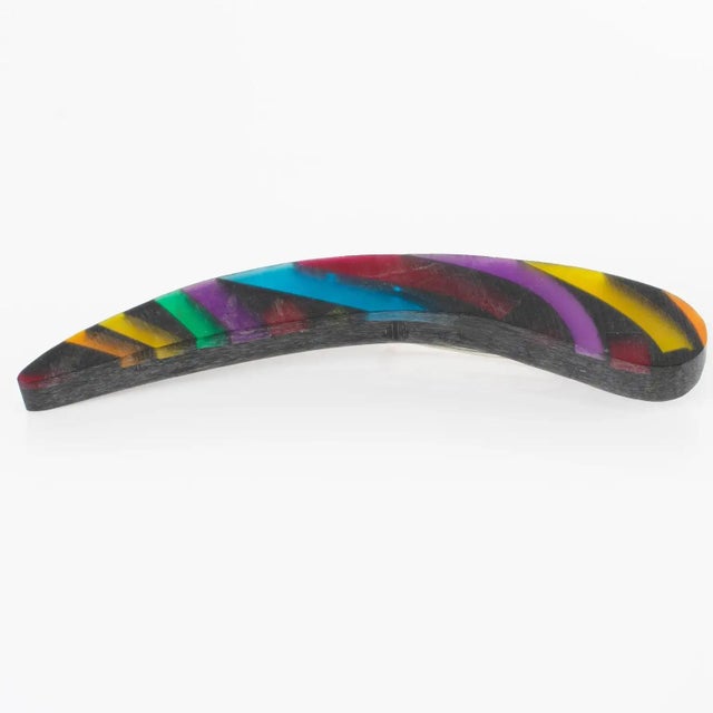 1980s Harriet Bauknight for Kaso Black and Rainbow Geometric Acrylic Resin Brooch For Sale - Image 5 of 8