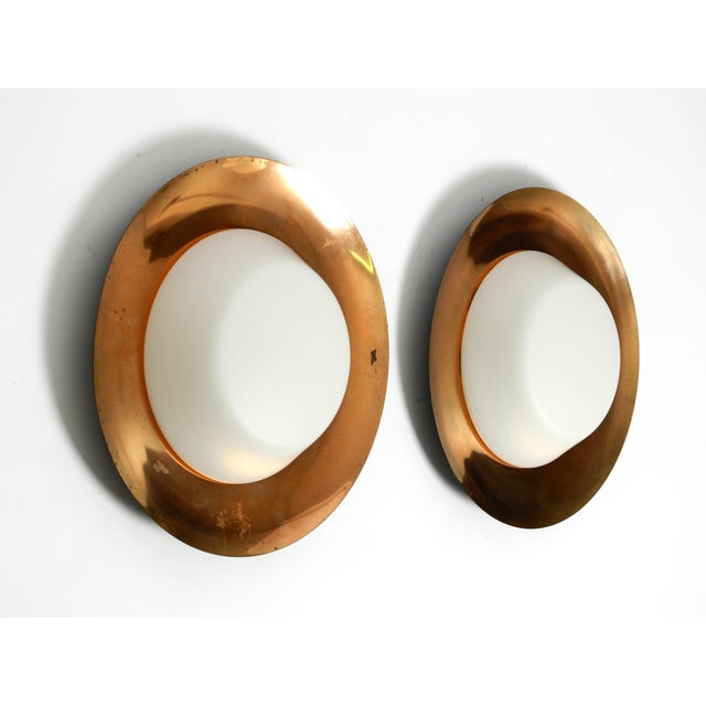 Mid-Century Modern Large Mid-Century Ceiling Lamps in Glass with Copper-Plated Metal Reflector by Kaiser Leuchten, Set of 2 For Sale - Image 3 of 18