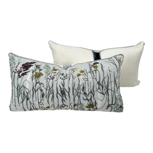 Embroidered Floral Linen Throw Pillows Pair