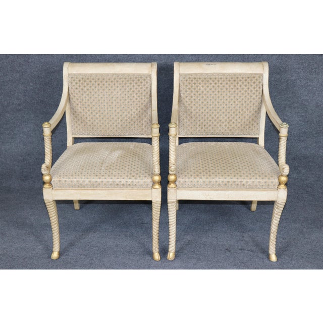 1980s Pair Hollywood Regency Style Painted and Gilt Armchairs by William Switzer For Sale - Image 5 of 16
