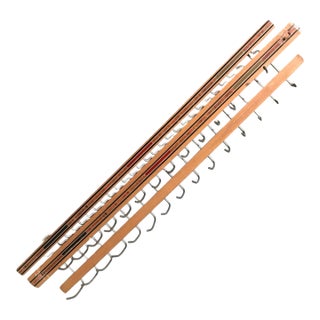 Vintage Tie Scarf Belt Necklaces Wall Mount Organizer Wood Brass 29 Hooks Adjustable For Sale
