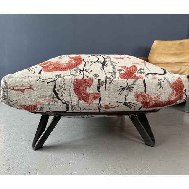 Pouf with Fish-Patterned Square Pillow and Iron Legs For Sale - Image 5 of 13