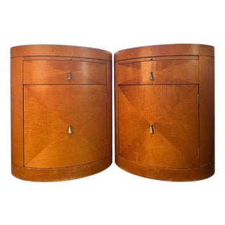 Late 20th Century Baker Furniture Modern Art Deco Primavera Oval Nightstands, Pair For Sale