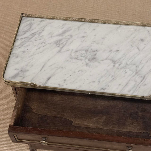 Antique French Louis XVI Mahogany Cabinet With Carrara Marble Top and Brass Gallery For Sale - Image 16 of 18