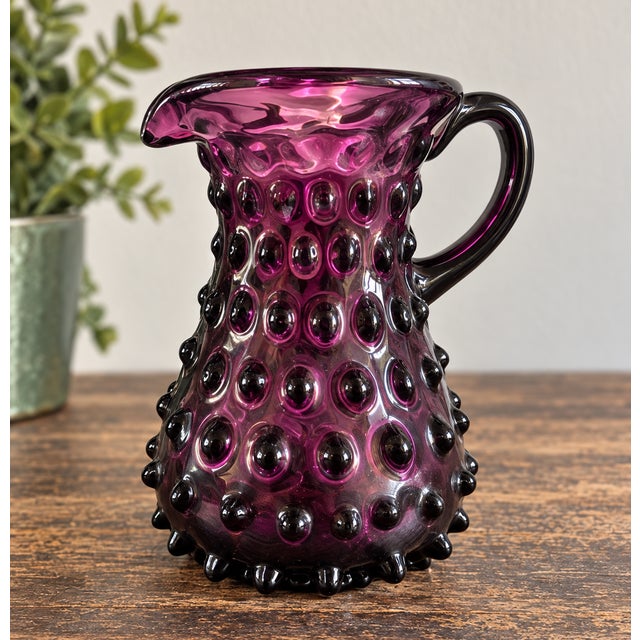 Mid-Century Modern Vintage Amethyst Purple Hobnail Art Glass Pitcher For Sale - Image 3 of 5