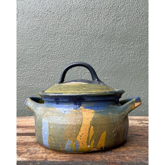 Vintage Aboriginal Studio Pottery Drip Glaze Lidded Bowl For Sale - Image 11 of 12