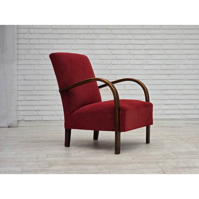 Art Deco Danish Armchair in Red Furniture Wool and Beech Wood, 1950s For Sale - Image 18 of 18