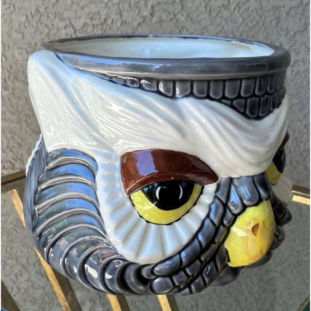 Whimsical Late 20th-Century Studio Pottery “Two-Faced” Owl Earthenware Cachepot For Sale - Image 11 of 18