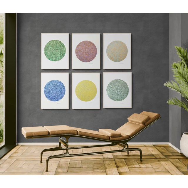 Circle Swirls With Orange and Blue Acrylic Painting For Sale - Image 4 of 5