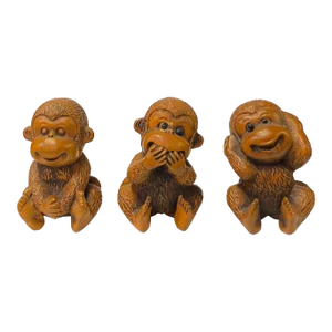Chinese 3 Pieces Wood Carved Mini Monkey Figures