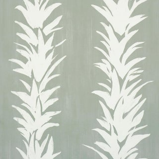 Schumacher White Lotus Wallcovering In Cool Green For Sale