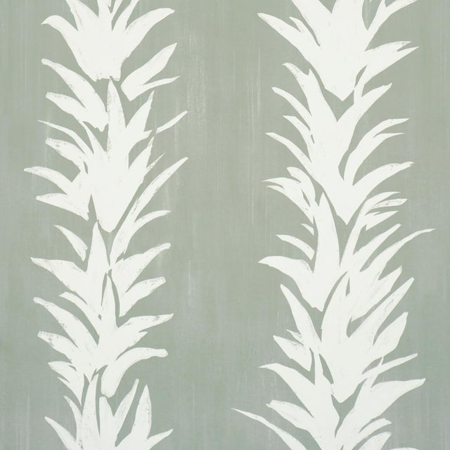Schumacher White Lotus Wallcovering In Cool Green For Sale
