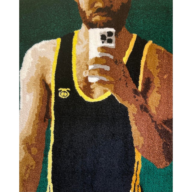 Cedric Vu "Cool Story Breaux" Acrylic Yarn Tufted Portrait, Selfie Figure, Teal Ground, Contemporary California Textile Art, Pop Art, 2025 For Sale - Image 4 of 6
