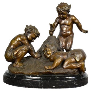 French Sculpture of Children in Bronze For Sale