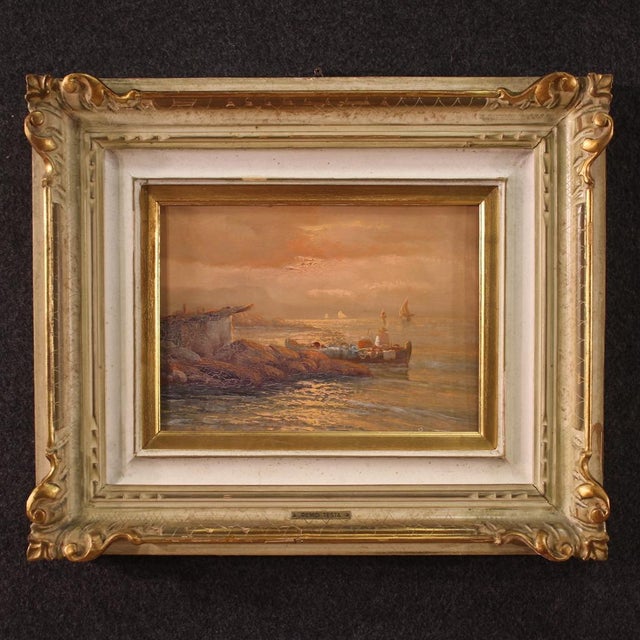 Remo Testa, Fishermen at Sunset, 1950, Oil on Canvas, Framed For Sale - Image 15 of 15