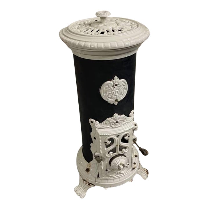 Early 20th Century Godin France Original Porcelain Cast Iron Coal Stove |  Chairish