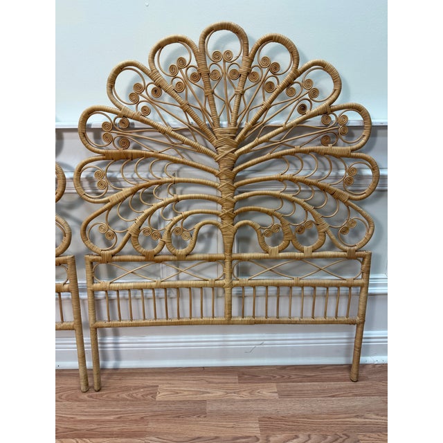 Late 20th Century Vintage Boho Chic Peacock Style Rattan Twin Headboards - A Pair For Sale - Image 5 of 7