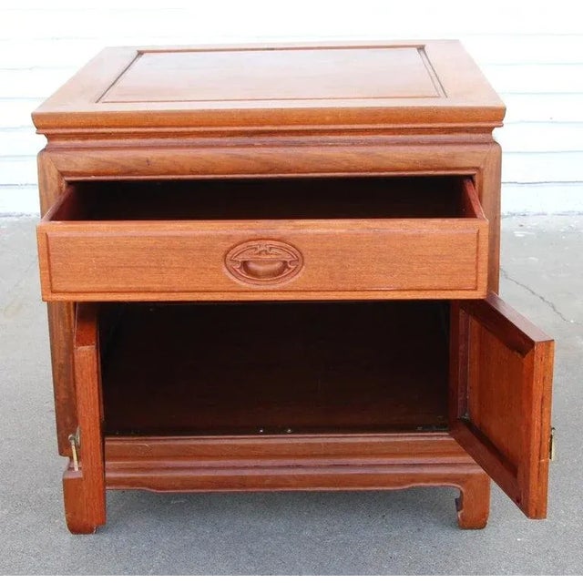 Wood Mid 20th Century Pair Asian Rosewood Chinoiserie Nightstands For Sale - Image 7 of 10