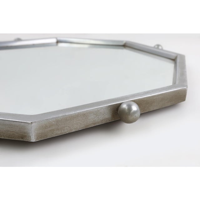 Silver Art Deco Octangular Mirror in Nickeled Copper, France, 1920s For Sale - Image 8 of 11