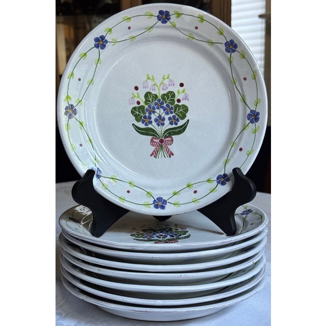 Contemporary Made in Portugal Vintage Terra Cotta Hand Painted Plates - Set of 8 For Sale - Image 3 of 18