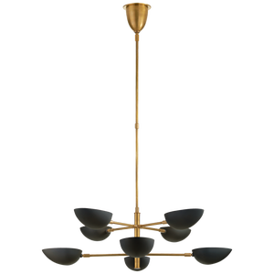 AERIN for Visual Comfort Signature Graphic Large Two-Tier Chandelier in Hand-Rubbed Antique Brass with Black Shades