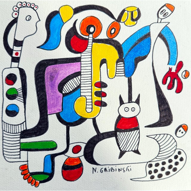 She Dreamed of Feathers — Small Abstract Figurative Drawing (8 X 8 In, 2025) For Sale