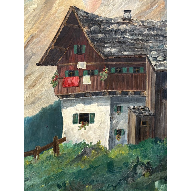 Paper 1940s European Alps Oil Painting on Old Advertisement Board For Sale - Image 7 of 11