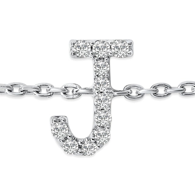Contemporary 10K White Gold Diamond Accent "J" Initial Charm and Link Bracelet For Sale - Image 3 of 6