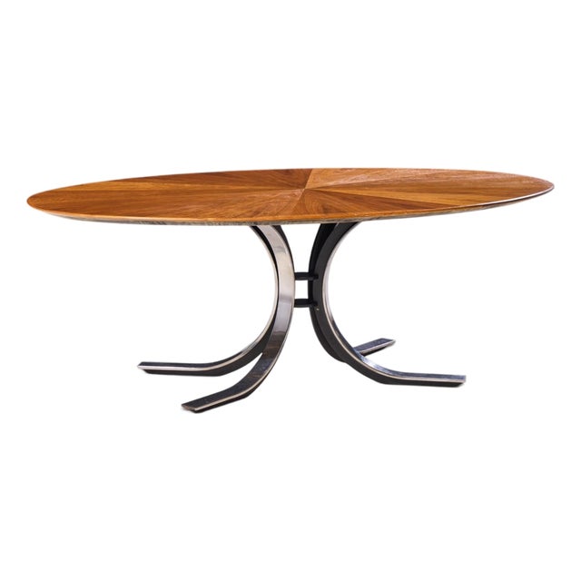 Osvaldo Borsani for Stow & Davis Mid Century Starburst Walnut and Steel Oval Dining Table For Sale