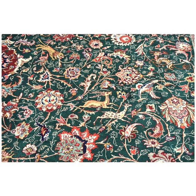 Textile Antique Persian Tabriz Wool 9x12 Green & Ivory Handmade Area Rug #1143223 For Sale - Image 7 of 9