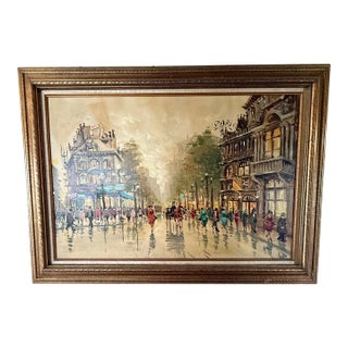 1940s Paris Scene by Antonio Devity - Witn Colorful Highlights and Texture For Sale