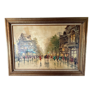 1940s Paris Scene by Antonio Devity - Witn Colorful Highlights and Texture