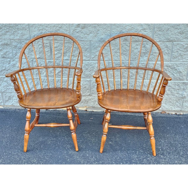 Tan Set of Four Amish Handcrafted Maple Hoop Back Windsor Armchairs For Sale - Image 8 of 10