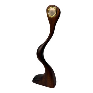 20th C. Mid-Century Modern Hand-Carved Wood "Loch" Sculptural Table Clock by Rick Sherman For Sale