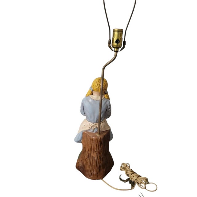 1970"s Vintage Ceramic Mid Century Modern Girl With Red Dog Table Lamp For Sale In West Palm - Image 6 of 6