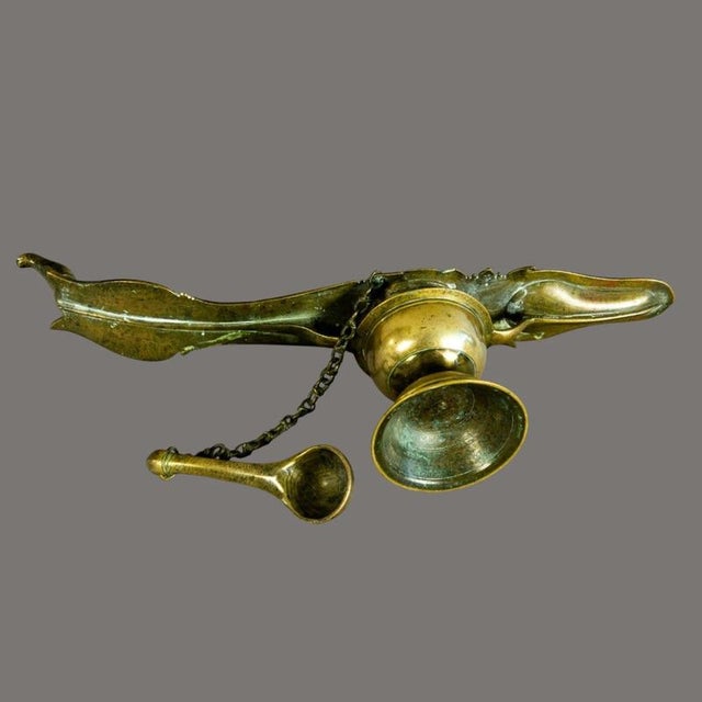 18th Century Antique South Indian Brass Oil Lamp For Sale - Image 3 of 12