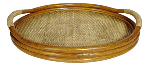 Vintage Wicker and Rattan Tray, France, 1960s