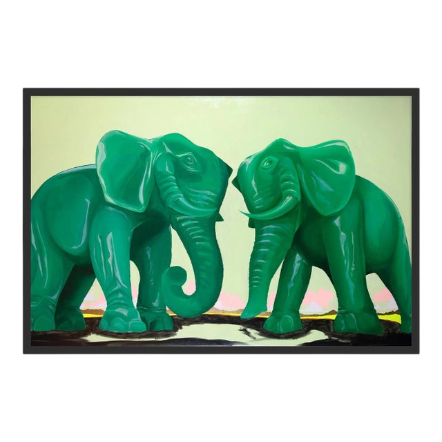 Jade Elephants by Sarah Edwards, Art Print in Black Frame, Medium For Sale